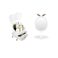 SOGA White Cosmetic Jewelry Storage Organiser with Antler LED Light Mirror Tabletop Vanity Set