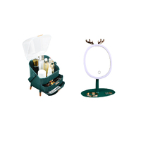 SOGA Green Cosmetic Jewelry Storage Organiser with Antler LED Light Mirror Tabletop Vanity Set