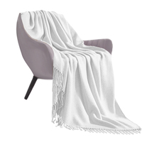 SOGA White Acrylic Knitted Throw Blanket Solid Fringed Warm Cozy Woven Cover Couch Bed Sofa Home Decor