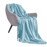 SOGA Sky Blue Acrylic Knitted Throw Blanket Solid Fringed Warm Cozy Woven Cover Couch Bed Sofa Home Decor