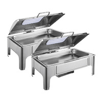 SOGA 2X 9L Rectangular Stainless Steel Soup Warmer Roll Top Chafer Chafing Dish Set with Glass Visual Window Lid