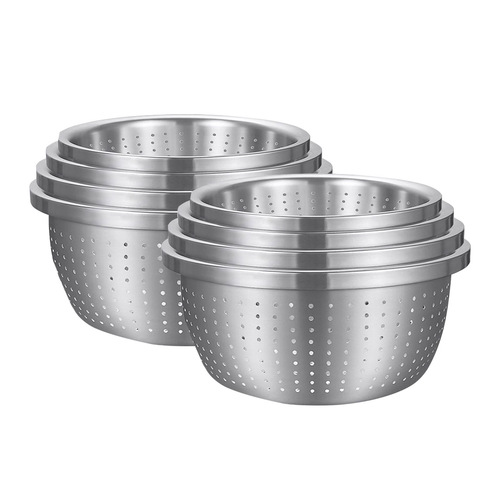 SOGA 2X Stainless Steel Nesting Basin Colander Perforated Kitchen Sink Washing Bowl Metal Basket Strainer Set of 4