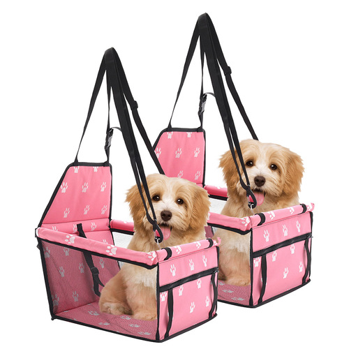 SOGA 2X Waterproof Pet Booster Car Seat Breathable Mesh Safety Travel Portable Dog Carrier Bag Pink