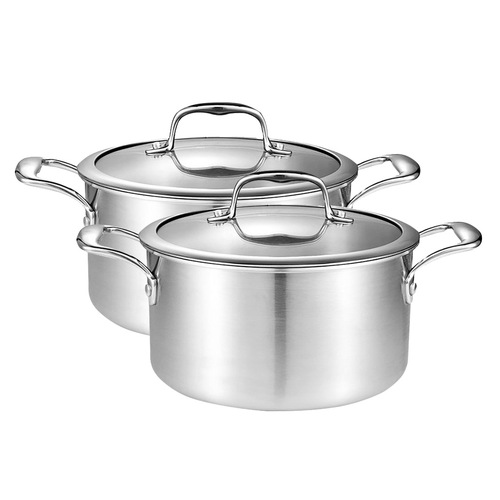 SOGA 2X 24cm Stainless Steel Soup Pot Stock Cooking Stockpot Heavy Duty Thick Bottom with Glass Lid